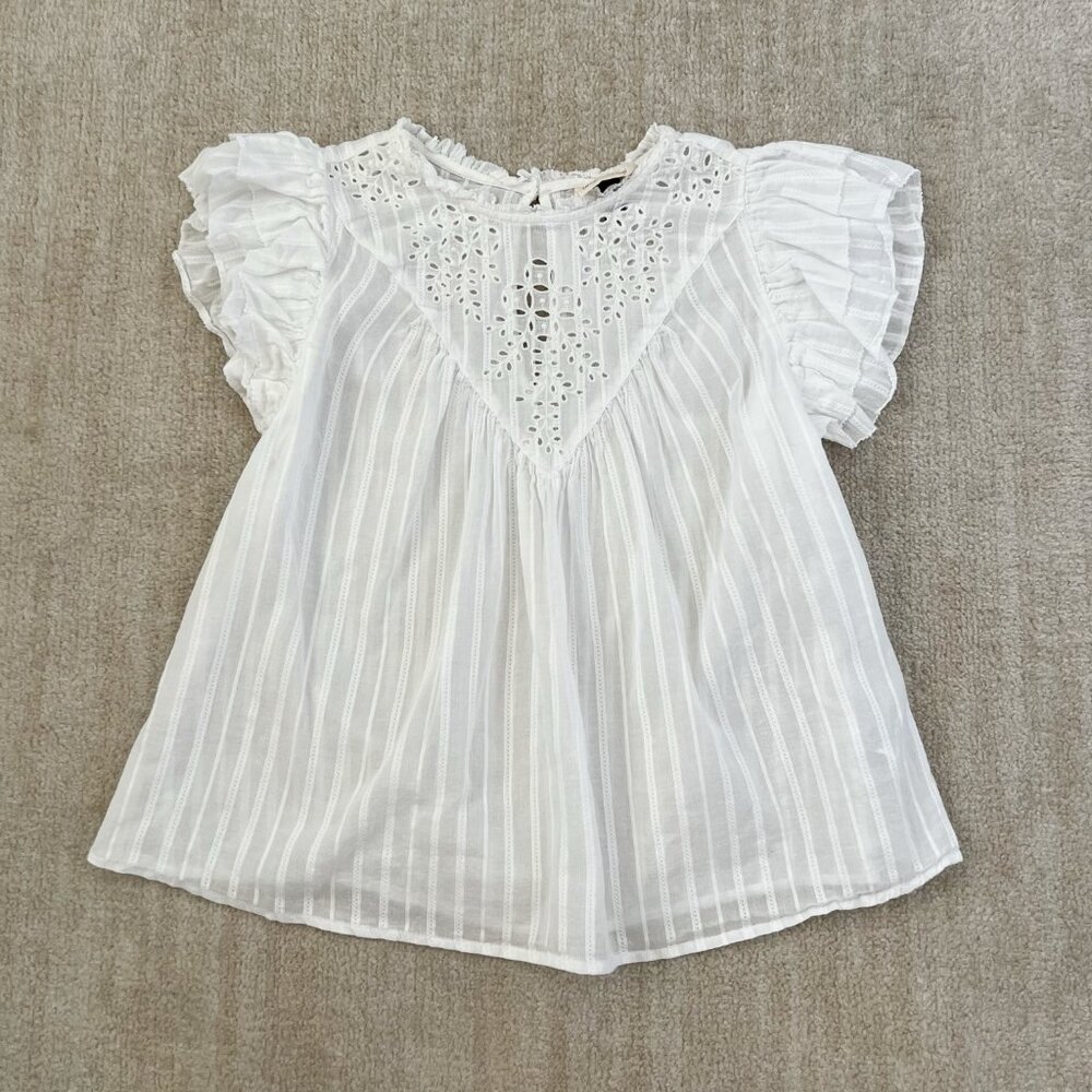 Universal Thread Boho Peasant High Neck Eyelet White Short Sleeve Blouse Top XL